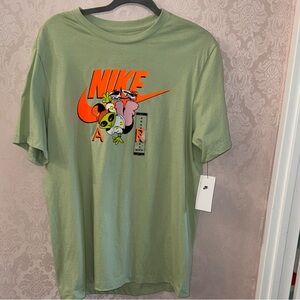 Nike Light Green Graphic Logo Short Sleeve Tee with Neon Orange Accents